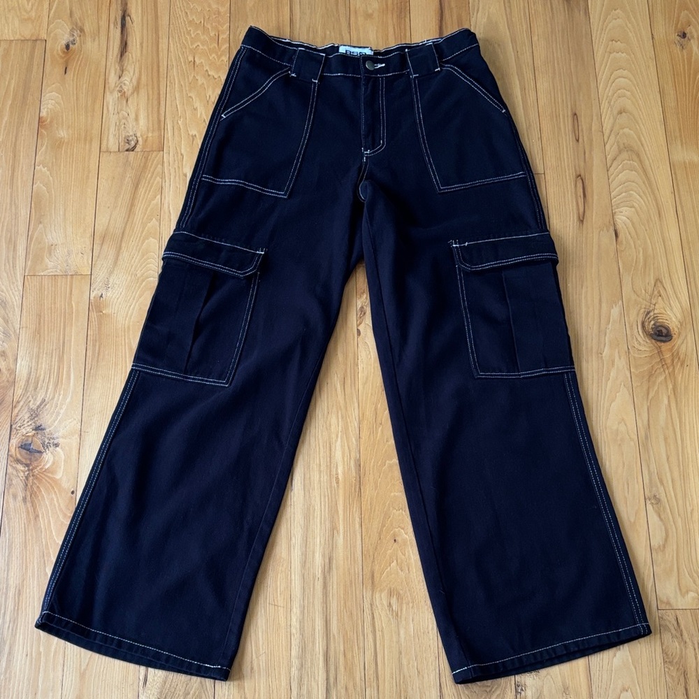RSQ | Black Baggy Oversized Urban Y2K Wide Leg Cargo Streetwear Pants | Size 27